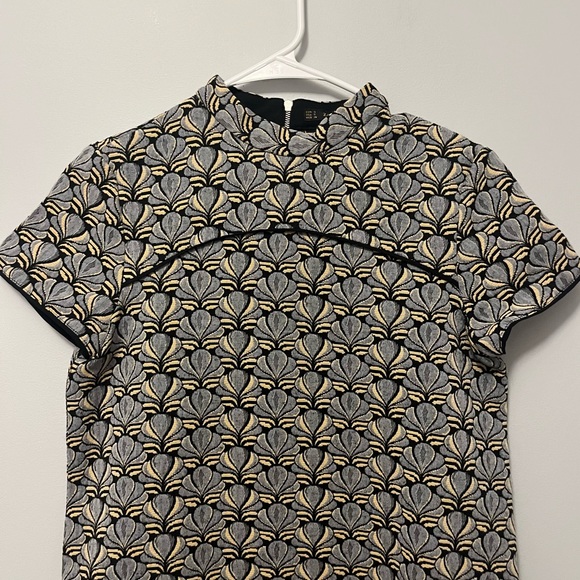 Zara • metallic asian style paisley brocade print short sleeve mini dress - Picture 8 of 16